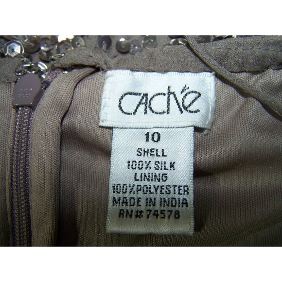 Cache Mini Dress Bronze Sequins Holiday Party Silk Size 10 - Picture 8 of 9